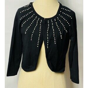 Spence Women Short Cardigan With Pearl Embellish Size S Black